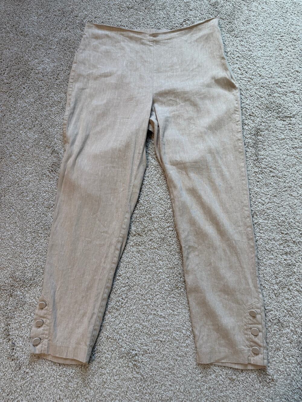 J. Jill Linen Stretch Beige Button Hem Cropped Pants Women’s Medium Tall